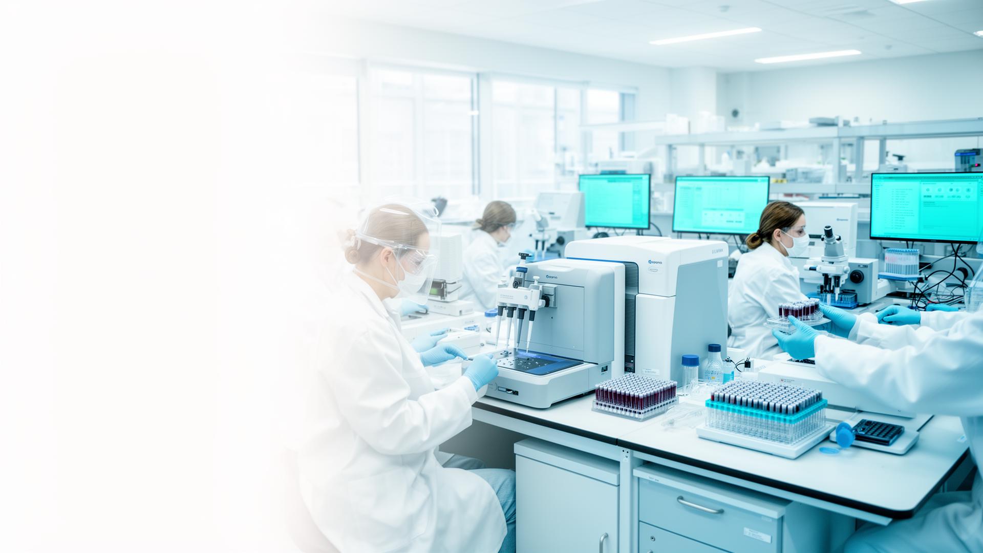 Scientists conducting advanced molecular diagnostics in a modern precision medicine laboratory