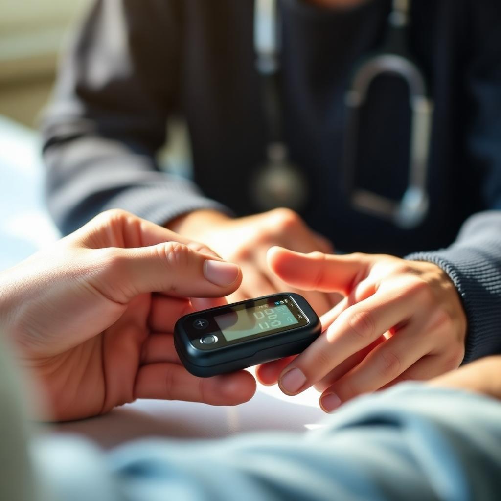 Patient using a continuous glucose monitor with a clinician